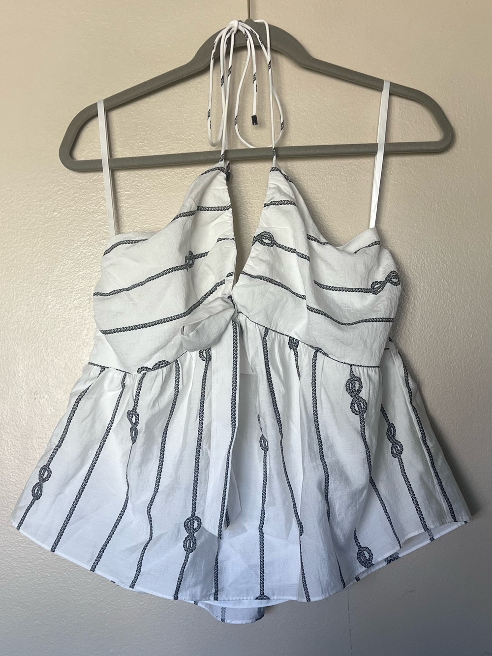 White House Black Market White Halter Tie Tank with Black  Rope Stripe